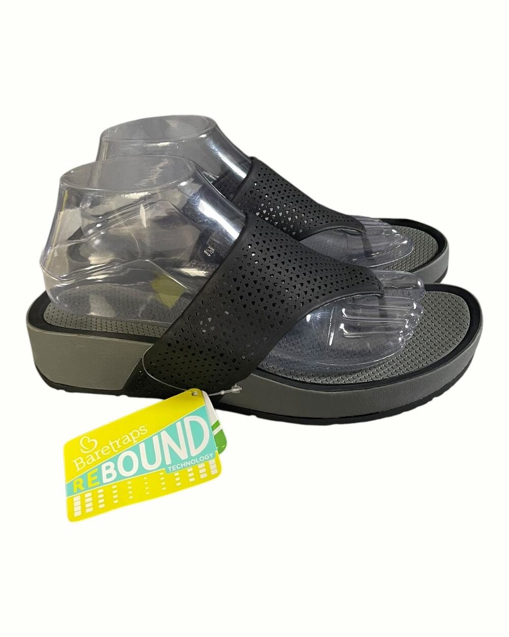 NWT BareTraps Women’s Leia Black Thong Wedge Sandals Size-8.5M